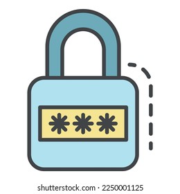 Padlock icon. Outline padlock vector icon color flat isolated on white