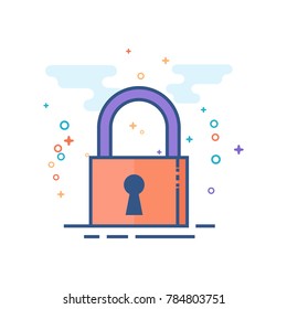 Padlock icon in outlined flat color style. Vector illustration.