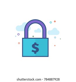 Padlock icon in outlined flat color style. Vector illustration.