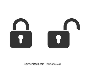 Padlock icon password privacy access. Safe mode symbol. Open locked flat sign for app. Unlock vector illustration. Graphic simple stock image