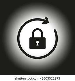 Padlock icon. Security arrow symbol. Vector lock illustration. Dark gradient background.