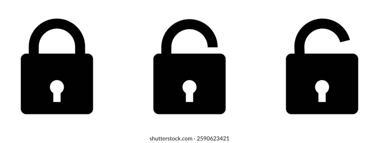 Padlock icon, security icon. Black locked unlocked padlock icon. lock icon vector illustration eps 888.