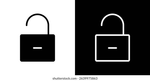 Padlock icon, security icon. Black unlocked padlock icon.	