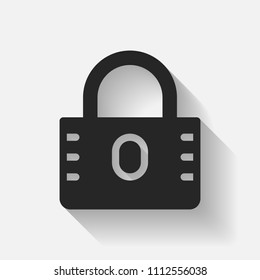 Padlock icon, security icon. Long shadow style. Vector icon