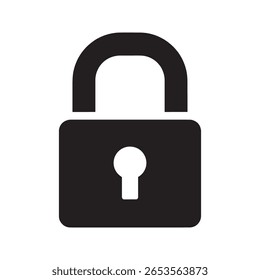 Ícone de cadeado para segurança e proteção de dados ou símbolo de propriedade de segurança e privacidade com um mecanismo bloqueado para acesso restrito vetor ícone de glifo sólido