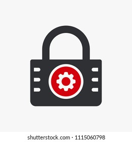 Padlock icon, security icon with settings sign. Padlock icon and customize, setup, manage, process symbol. Vector illustration