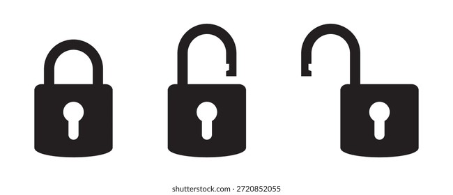 Icono de candado, símbolo de seguridad con estados bloqueados y desbloqueados para el Web y el diseño del App