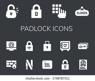conjunto de iconos de candado. 14 iconos de candado rellenos. Bloqueo incluido, contraseña, cerrado, cortafuegos, antivirus, llavero, Ssl, Padlock, Strongbox, iconos de clave