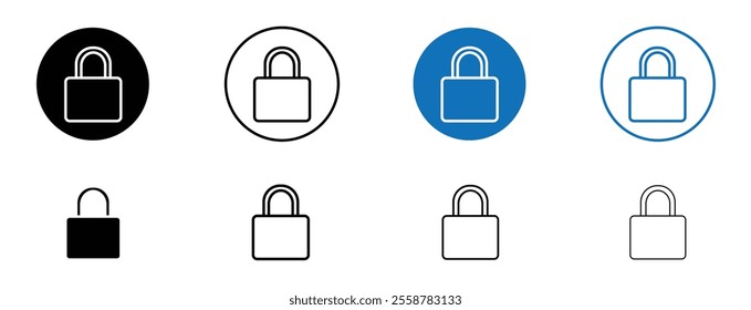 Padlock icon set in black and blue colors