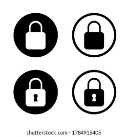 Padlock icon set black and white flat style