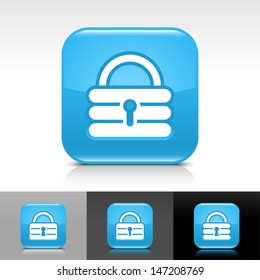Padlock icon set. Blue glossy web button with white sign. Rounded square shape with shadow, reflection on white, gray, black background. Vector illustration design element save in 8 eps 