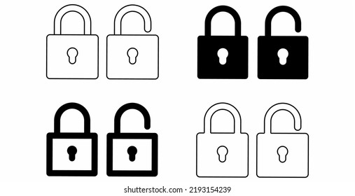 padlock icon set isolated on white background.lock unlock icon vector illustration