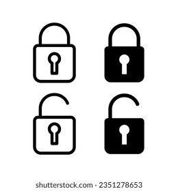 padlock icon set, lock icon. Close and open lock symbol. Lock icon locked and unlocked on white background. Editable security symbol.