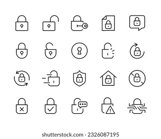 Padlock icon set. Lock icons Silhouette padlock for applications, sites. Private access, restricted access. Security outline line vector sign isolated on white