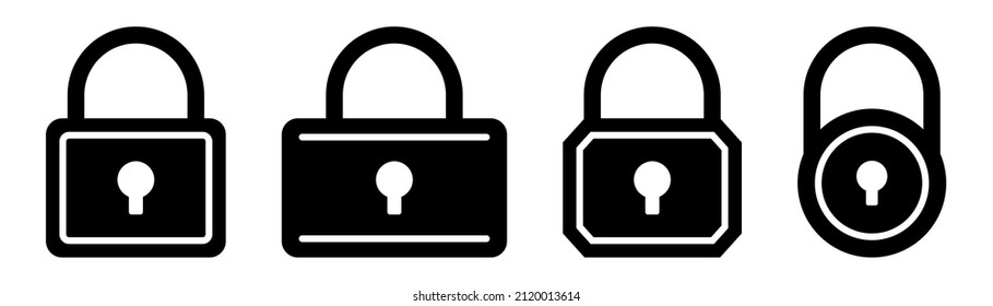 Padlock icon set. Lock symbol vector. Padlock icon in glyph. Solid lock symbol in black. Stock vector illustration