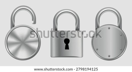 Padlock Icon Set Silver Metal Security Lock Combination Keyhole Realistic Vector Illustration Design
