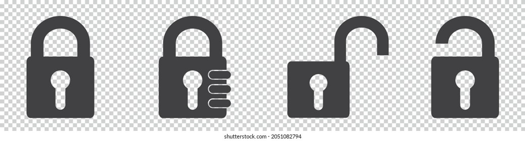 Padlock Icon Set - Vector Illustrations Isolated On Transparent Background