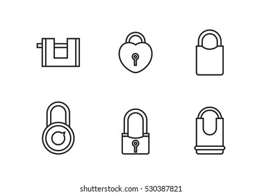 Padlock icon set, vector line illustration.
