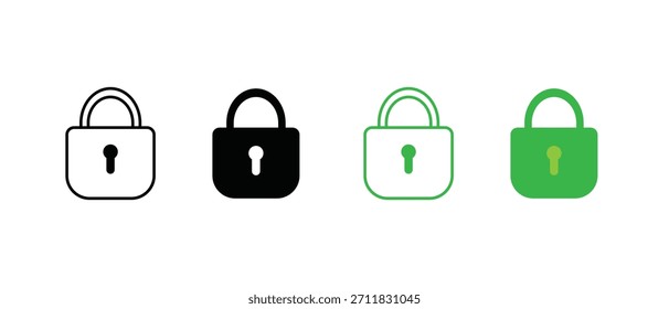Conjunto de ícones de cadeado. Símbolo vetorial para segurança, proteção, bloqueio e privacidade.