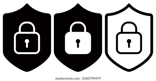 padlock icon with shield, simple flat style, illustration, logo sign symbol pictogram template, for ui or ux isolated on white for mobile app, editable