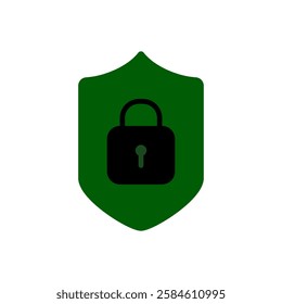 padlock icon with shield, simple flat style, illustration, logo sign symbol pictogram template, for ui or ux isolated on white for mobile app, editable