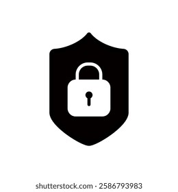 padlock icon with shield, simple flat style, illustration, logo sign symbol pictogram template, for ui or ux isolated on white for mobile app, editable