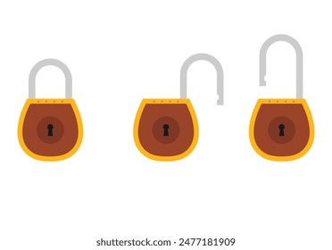Padlock icon sign symbol flat, locked and unlocked, flat design vector illustration. Opened and closed locks isolated on white background
