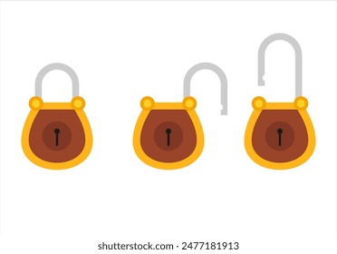 Padlock icon sign symbol flat, locked and unlocked, flat design vector illustration. Opened and closed locks isolated on white background