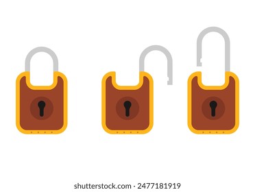 Padlock icon sign symbol flat, locked and unlocked, flat design vector illustration. Opened and closed locks isolated on white background