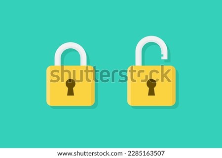 Padlock icon sign symbol flat, locked and unlocked, flat design vector illustration