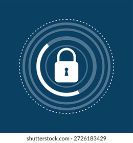 Icono de candado con círculo de señal que simboliza la seguridad digital, la protección de la red y la conexión segura de datos en sistemas tecnológicos, estilo de diseño de arte plano.
