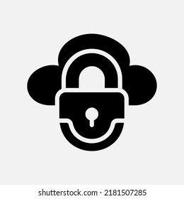 Padlock icon in solid style about cloud computing, use for website mobile app presentation
