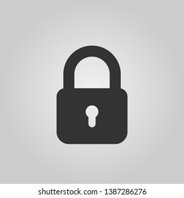 Padlock icon template. Black lock isolated on white background. Silhouette padlock for applications, sites. Private access icon, restricted access. Vector illustration.