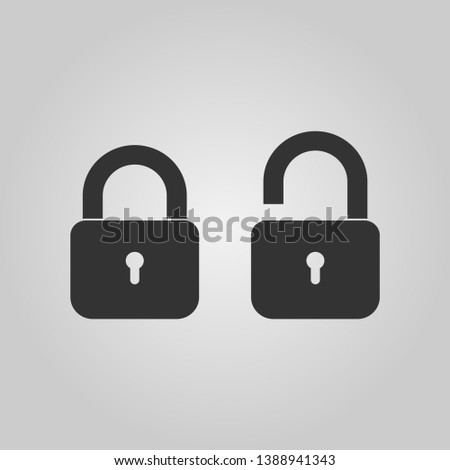 Padlock icon template. Black lock isolated on white background. Silhouette padlock for applications, sites. Private access icon, restricted access. Vector illustration.