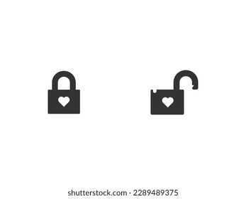 Padlock icon template. Lock and unlock icon. Black lock isolated on white background. Silhouette padlock for applications, sites. Private access icon, restricted access. Vector illustration. eps 10.