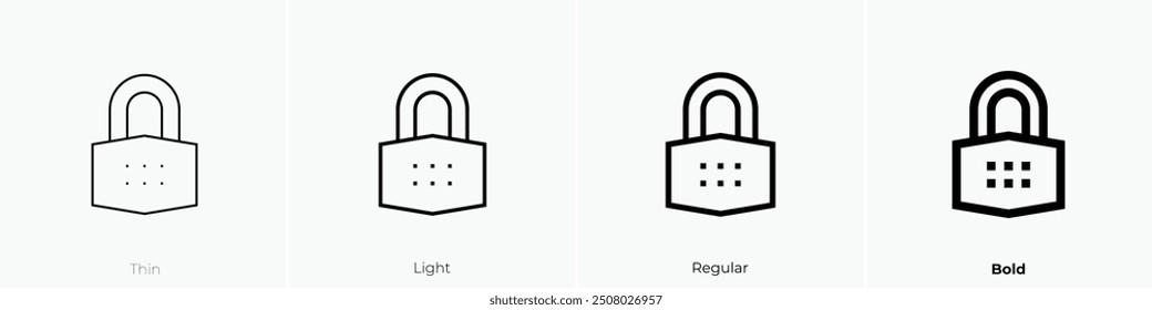 padlock icon. Thin, Light Regular And Bold style design isolated on white background