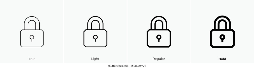padlock icon. Thin, Light Regular And Bold style design isolated on white background
