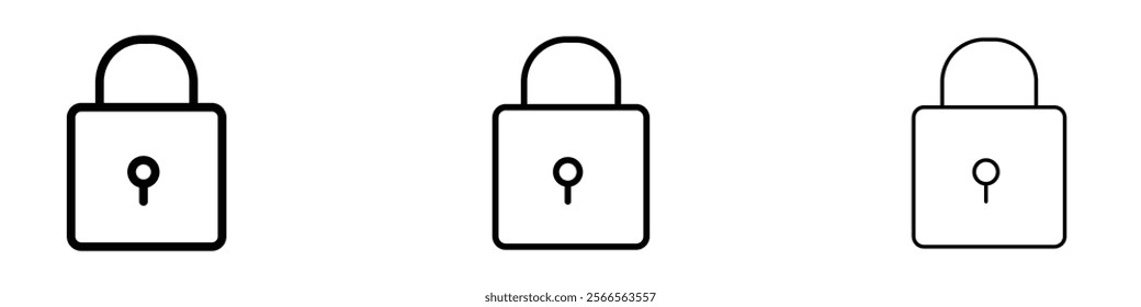 Padlock icon in tree different line stroke sizes.