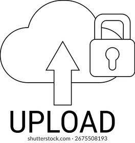 ícone de cadeado e ícone de botão de upload com fundo branco.com linhas pretas