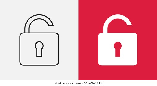 Padlock icon vector illustration design. Unlock icon. Outline and  Filled icons set