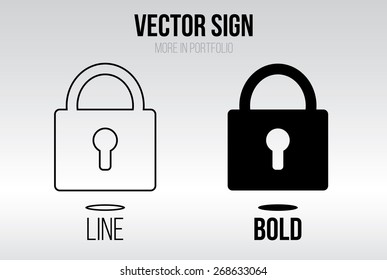 Padlock icon vector, linear and bold style