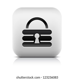 Padlock icon web sign. Series in a stone style. Rounded square button with black shadow and gray reflection on white background. Vector illustration clip-art design element in 8 eps