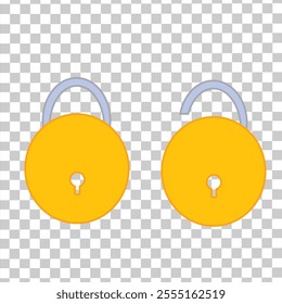 the padlock icon is yellow. The padlock opens and closes. Locked and unlocked icons. Padlock vector illustration.