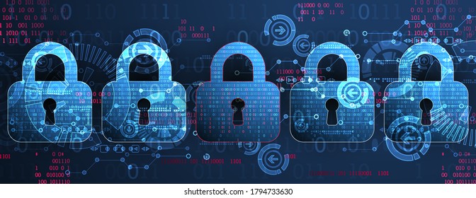 Icono de Padlock.Seguridad de datos personales Ilustra los datos cibernéticos o la idea de privacidad de la información. Tecnología de Internet colorida abstracta.