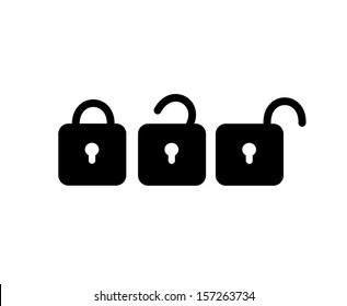 Padlock icons - closed, half-open and open VECTOR