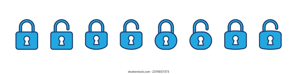 Padlock icons. Lock and unlock icon symbol collection. Locked and unlocked icon set. Security symbol on white background. Vector illustration