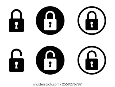 Padlock icons, lock and unlock icons set. Safety protect symbols