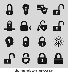 Padlock icons set. set of 16 padlock filled icons such as lock, opened lock, keyhole in head, keyhole