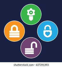 Padlock icons set. set of 4 padlock filled icons such as lock, opened lock, heart lock