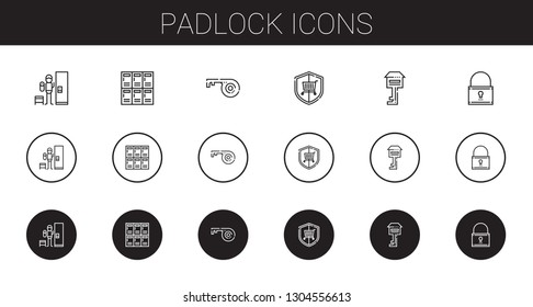 padlock icons set. Collection of padlock with locker, lockers, key, security. Editable and scalable padlock icons.